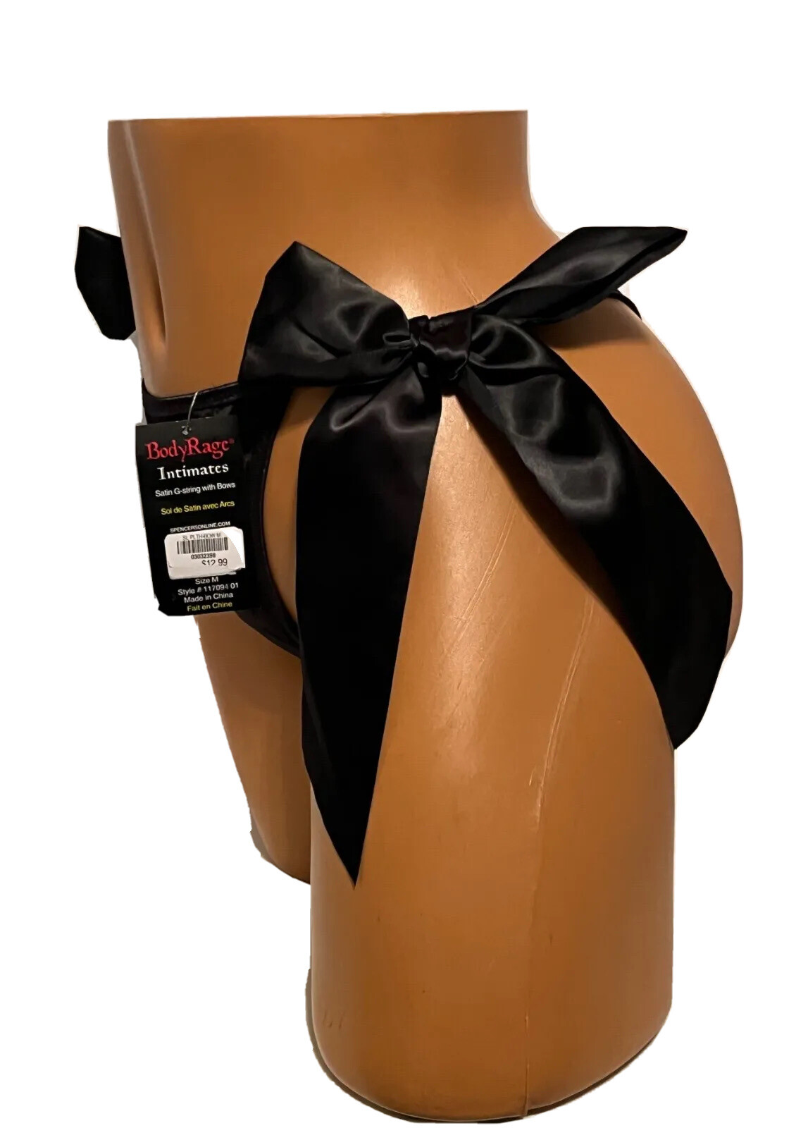 G-String Thong Medium Black Satin Side Bows