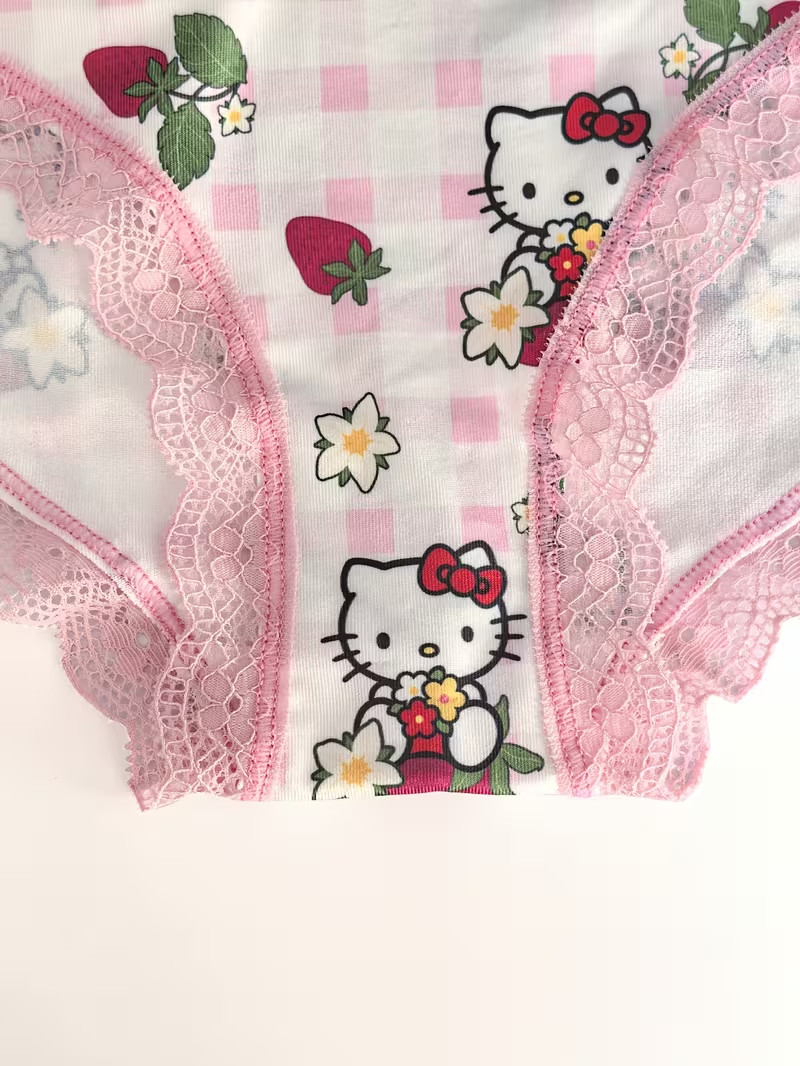 Sanrio Hello Kitty Cartoon Cute Kawaii Strawberry Brief Panties – Pack of 3