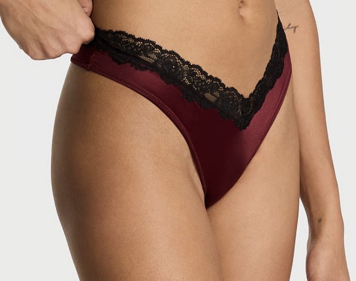 🎉VICTORIA’S SECRET LACE TRIM HIGH LEG THONG LARGE🎉 SANGRIA RED