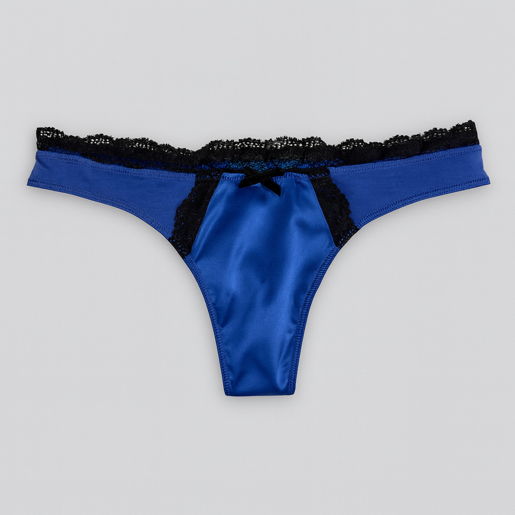 E et D S70061 Satin Thong with Delicate Lace Trim and Feminine Bow Detail