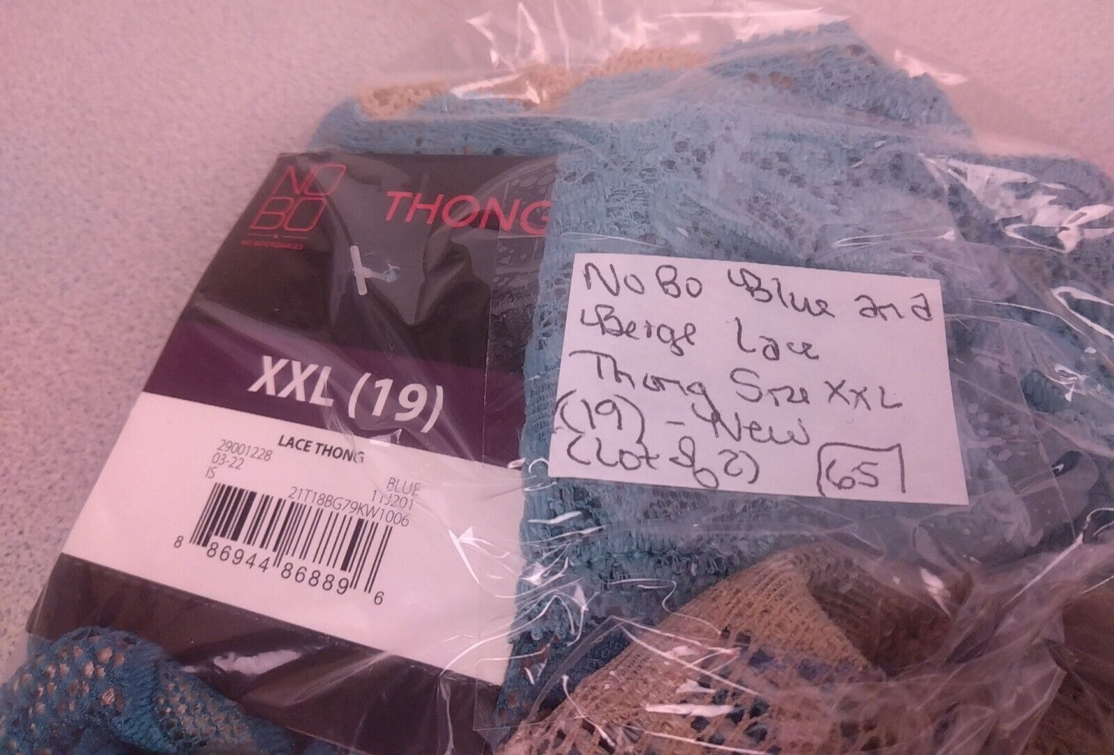 No Boundaries Blue And Beige Lace Thong Size XXL(19) – New (Lot Of 2). (65)