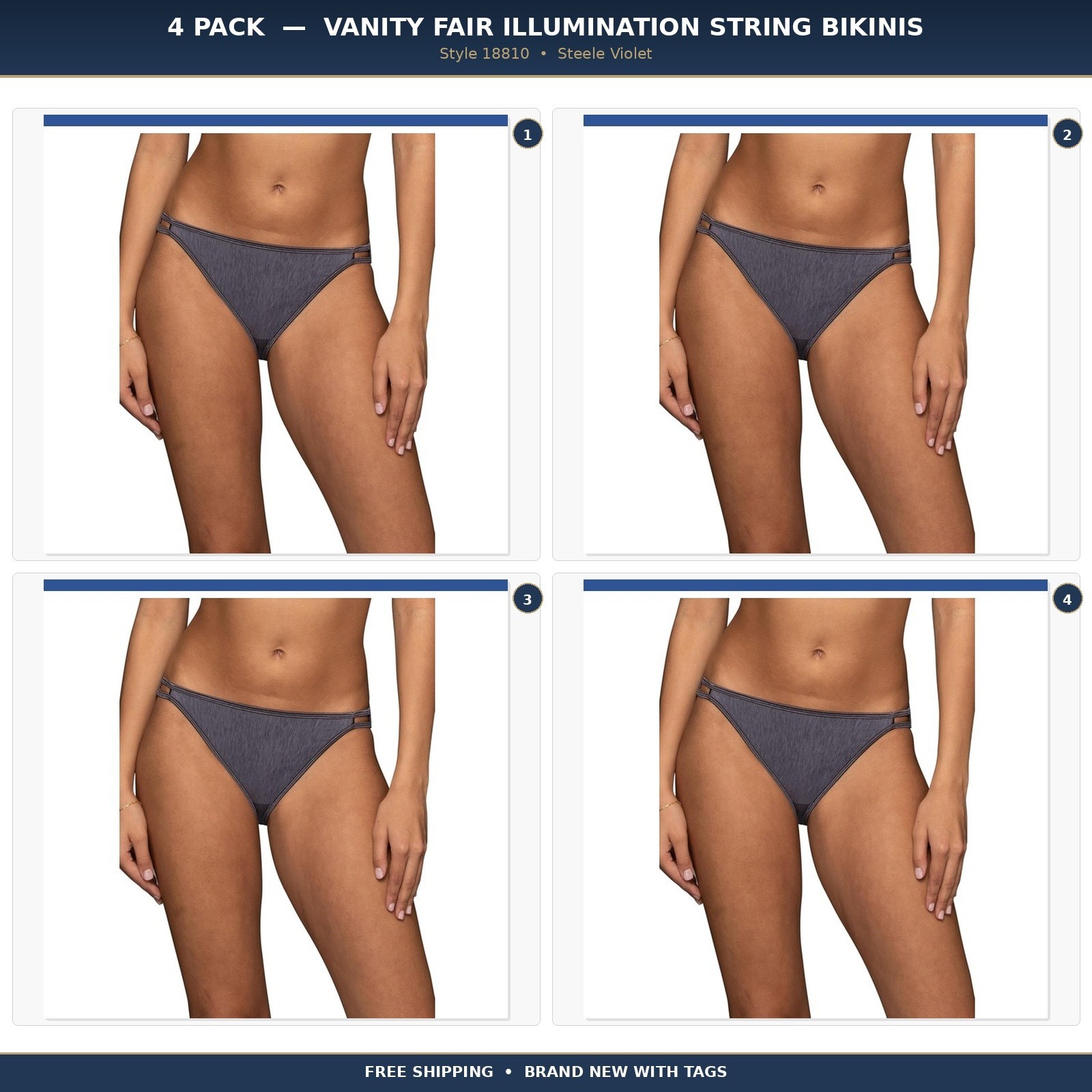 4 Pack Vanity Fair Illumination String Bikini Panty 18810 Steele Violet 9-11