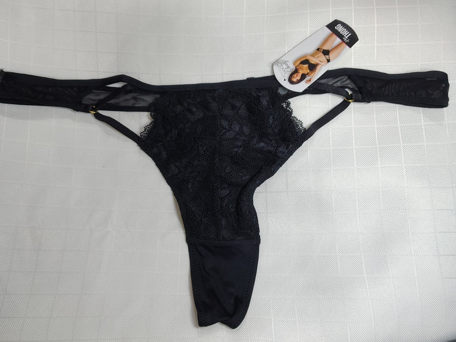 Thong Panties Black Size XXL/9 Lace Panel Smart Sexy WOMENS