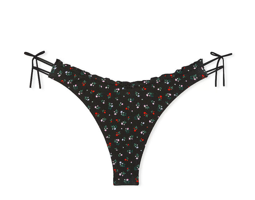 Victoria’s Secret PINK Side Tie Ruffled Cotton Thong Pantie XS S M L XL XXL NWT