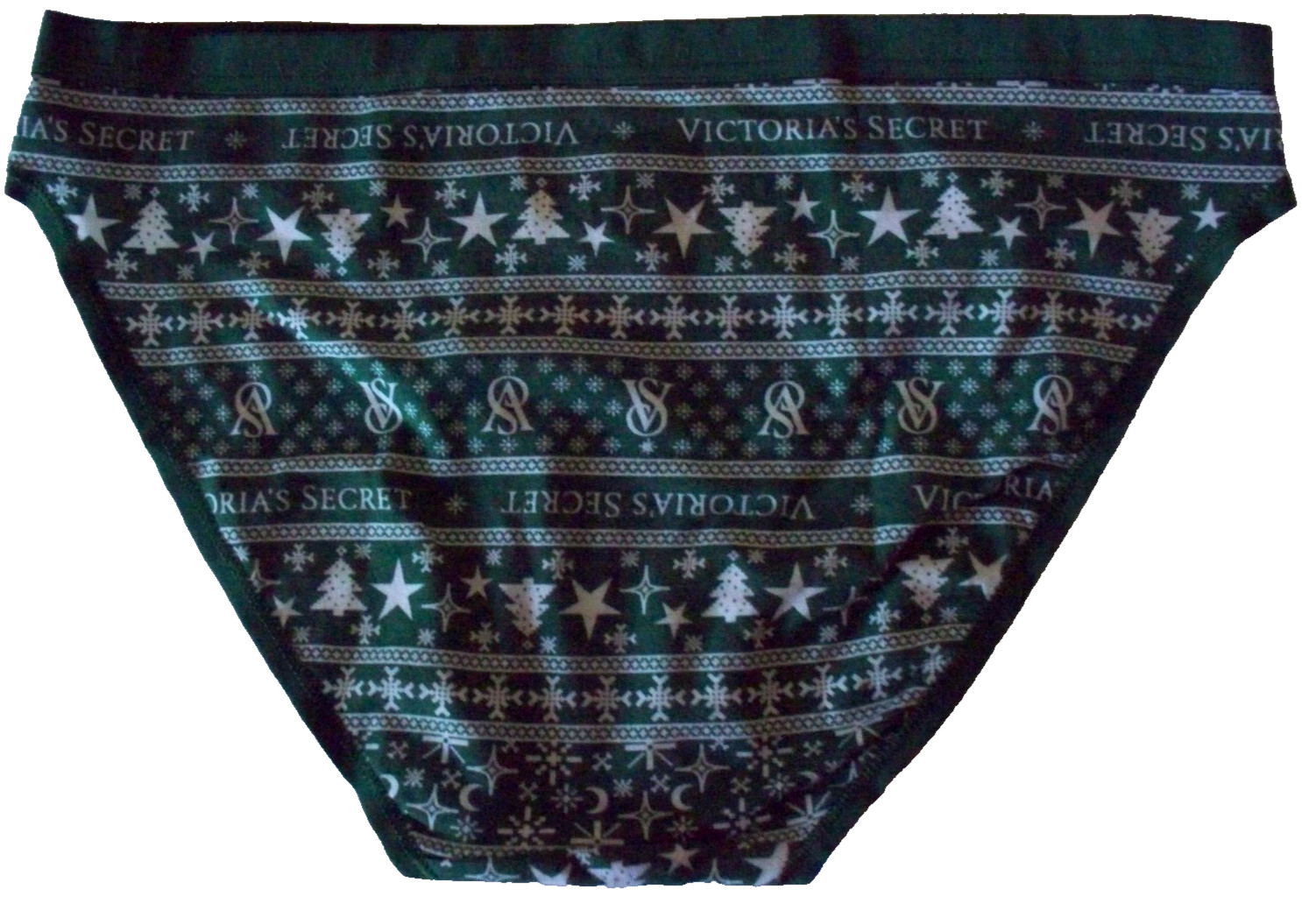 XL GREEN STAR TREE SNOWFLAKE LOGO Stretch COTTON Victoria’s Secret BIKINI Pantie