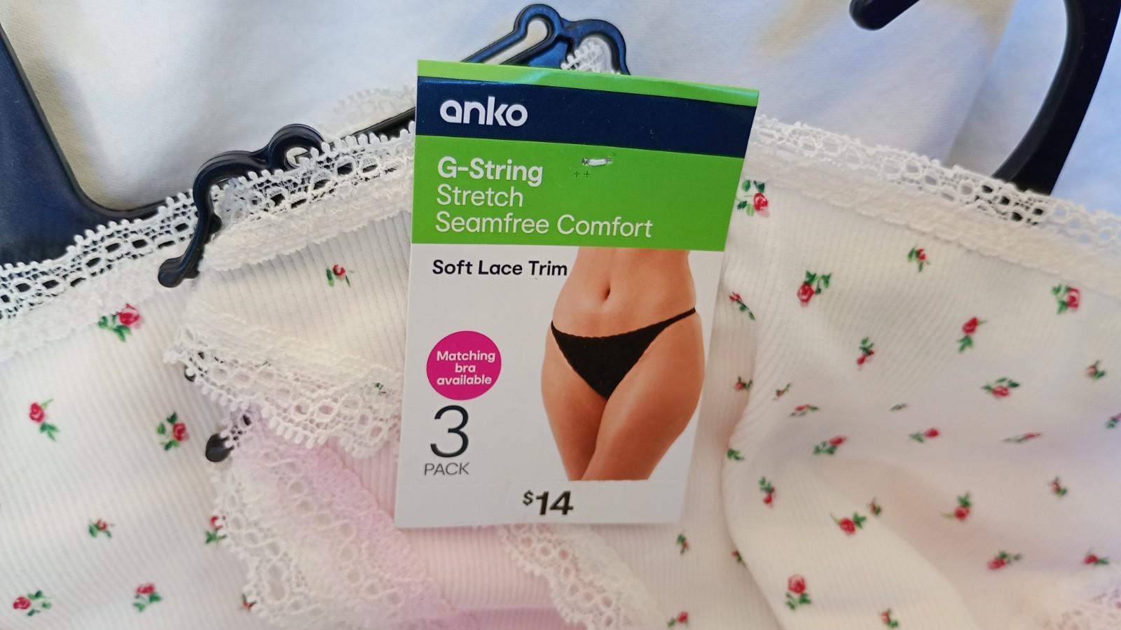 BNWT 2×3 Pack Size 18 Anko G-String Stretch Skin Tone, Baby Pink, Floral Panties