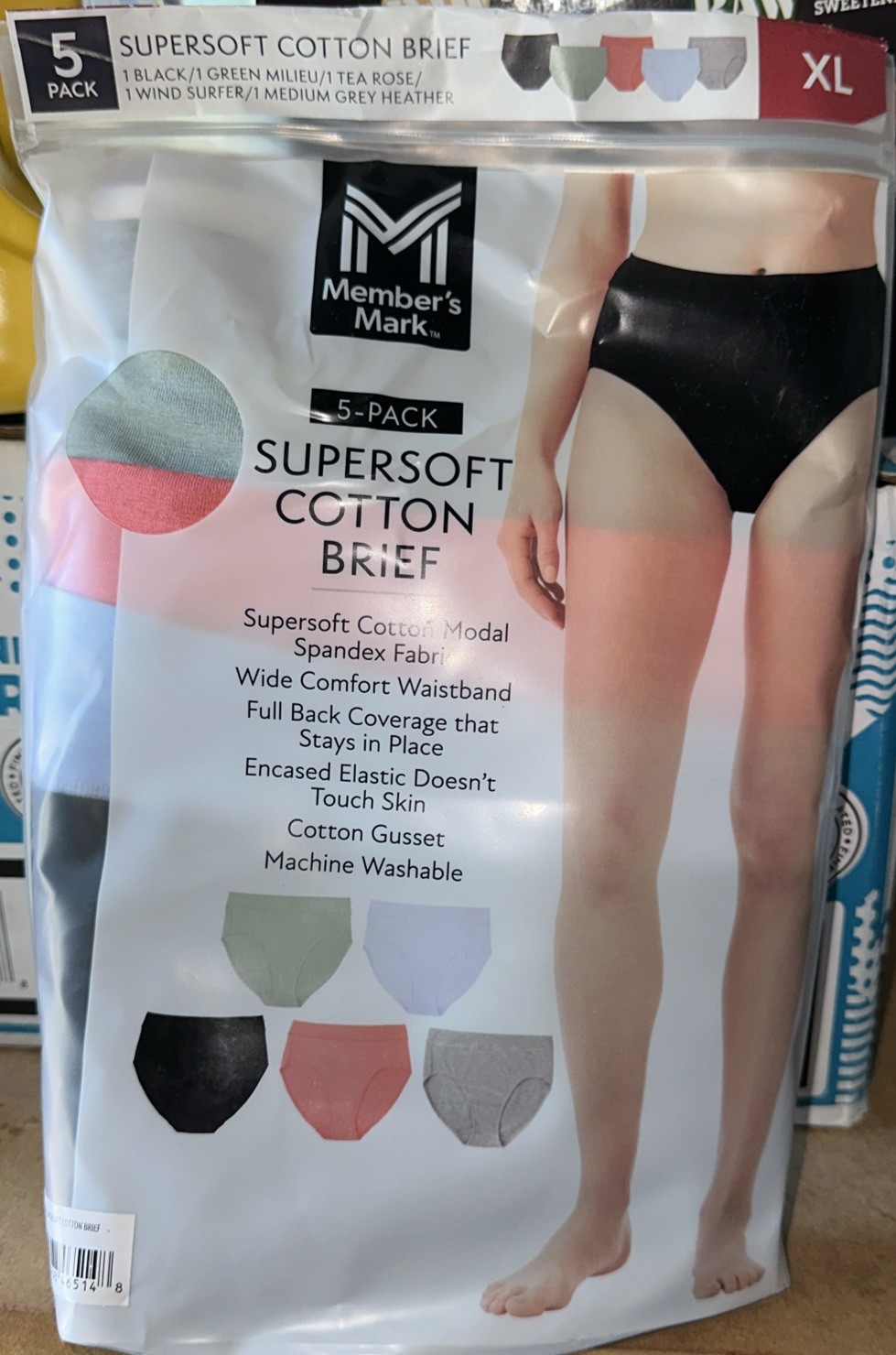 Member’s Mark Women’s 5-Pack Supersoft Cotton Brief Size XL
