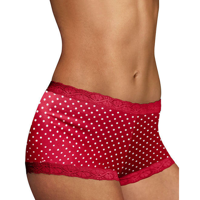 4-Pack Maidenform Women’s Microfiber & Lace Boyshorts, Red/White Polka Dot, L/7