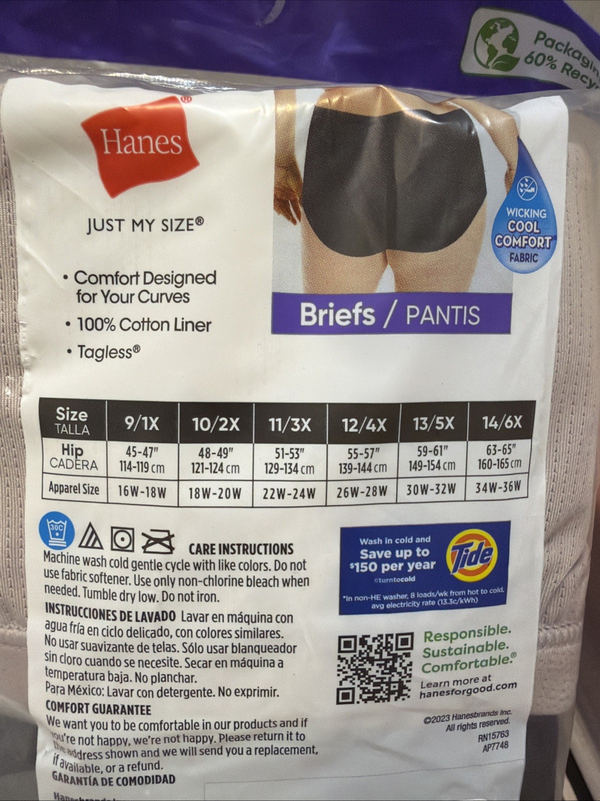 Just My Size Women Briefs Underwear Plus Size 13/5X Breathable Mesh