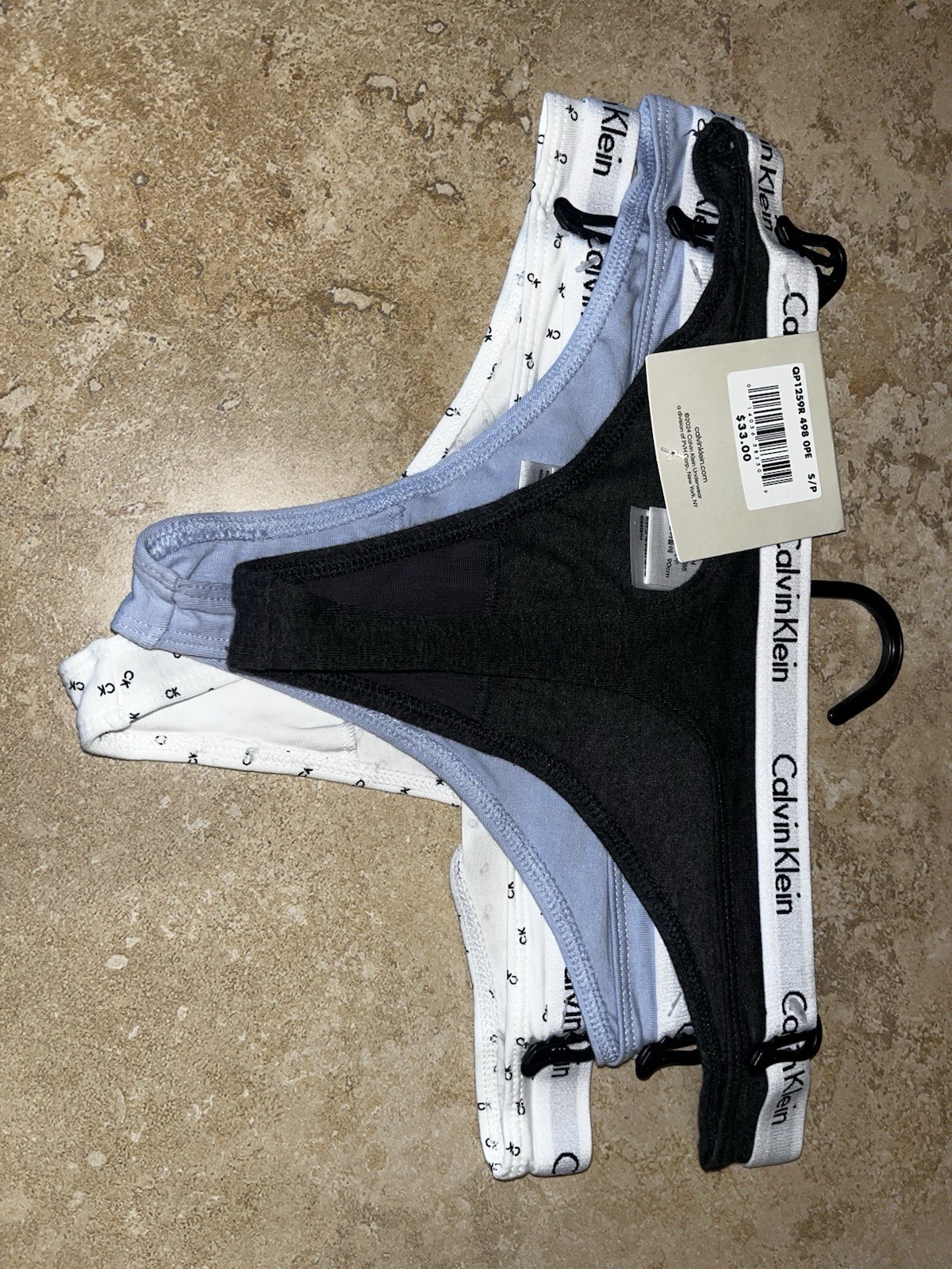 NWT Calvin Klein 3 Pair Carousel Cotton Stretch Thong Panty Small QP1259R $33