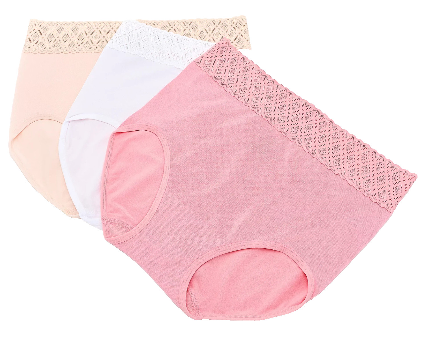 Breezies~Set of 3~Comfort Breeze Lace Edge Briefs~Large~Pink~A679204 131814