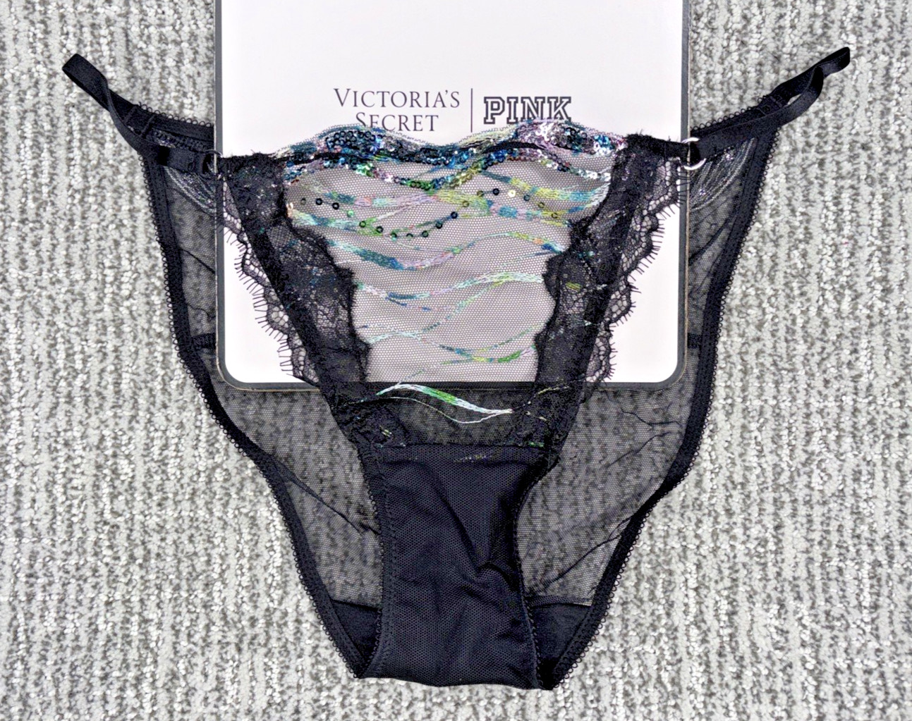Victoria’s Secret Very Sexy NWT Large Black Siren Sequin String Bikini Panty