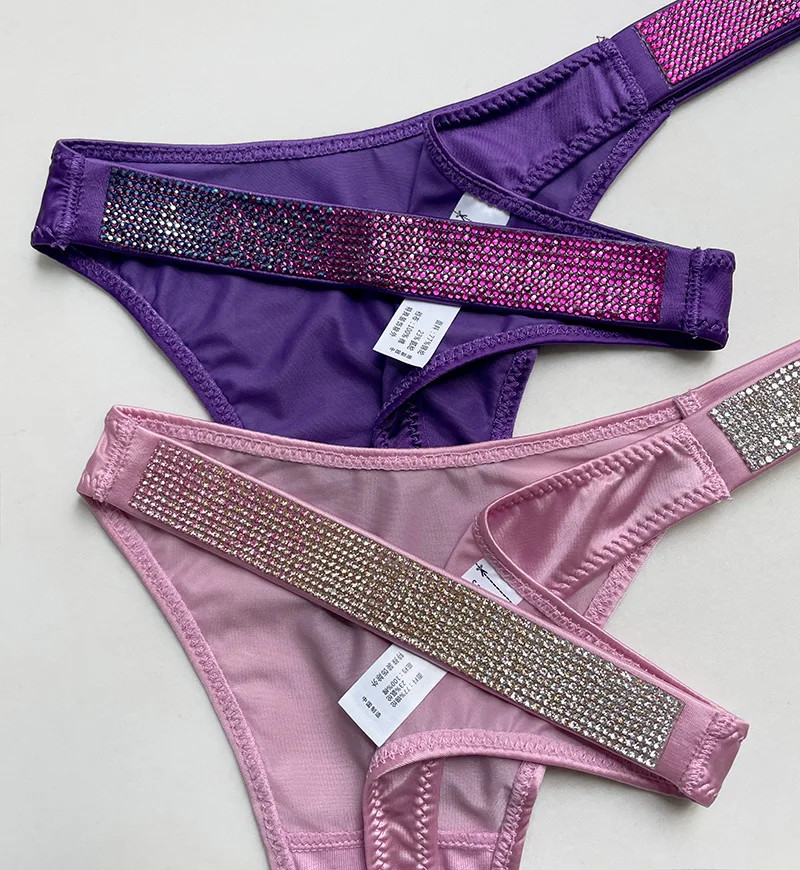 Letter Sexy Panties Women Thongs Rhinestones Diamonds G-string Sports Thong Low