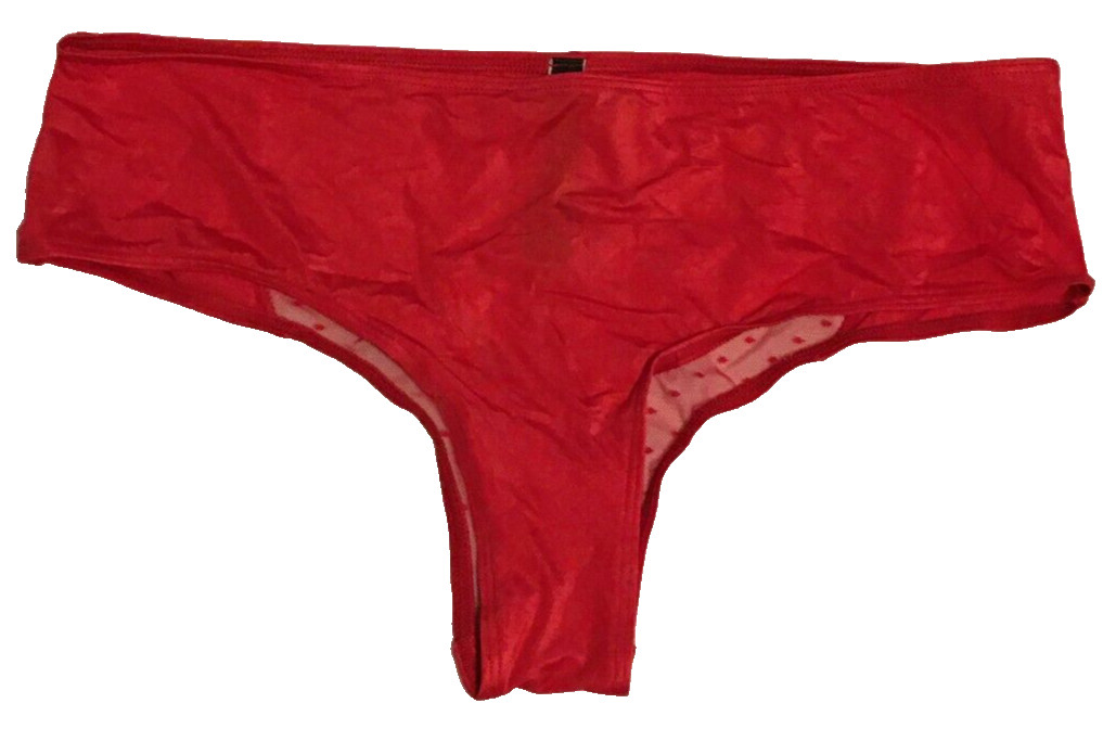 Victorias Secret Sexy Red Heart Mesh Dot Back Cheeky Panty Size L Silky Body NWT