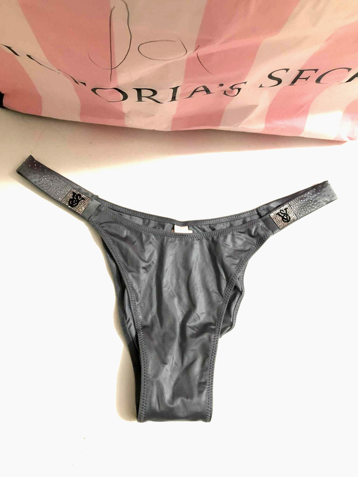 Victoria’s Secret Very Sexy Bling Scatter Shine Strap Brazilian Panty Gray NWT