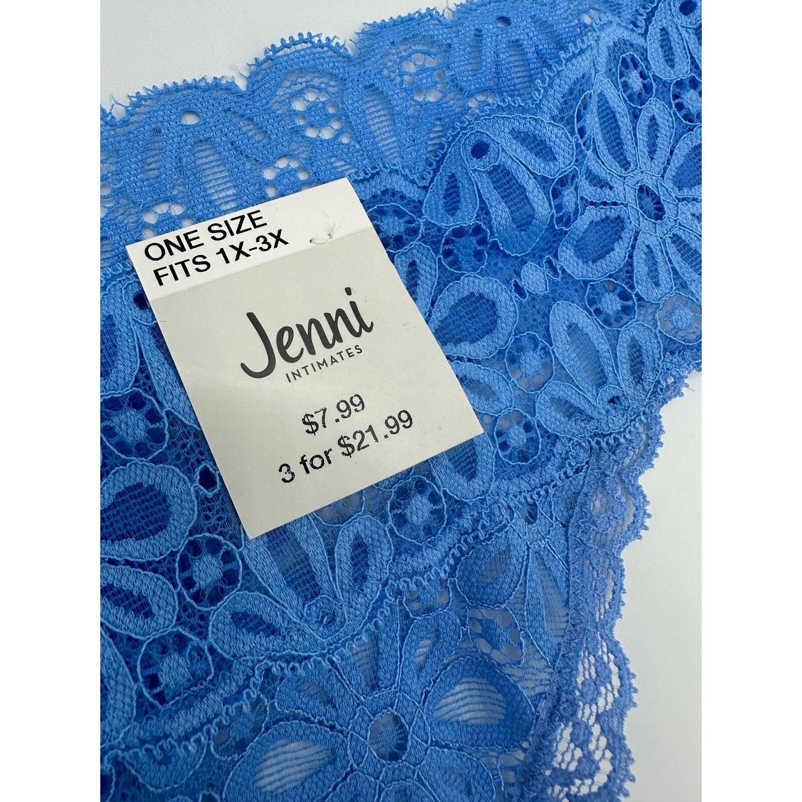 Jenni Plus Women’s Lace Thong Underwear, Blue, O/S 1X-3X