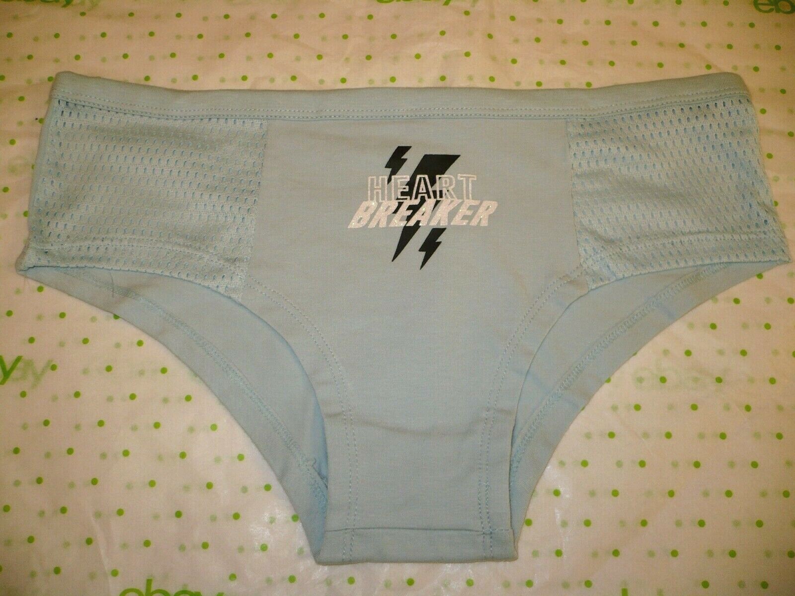 Rue 21 Women’s Bikini Panties MEDIUM Heart Breaker Mesh Front Panels Blue New