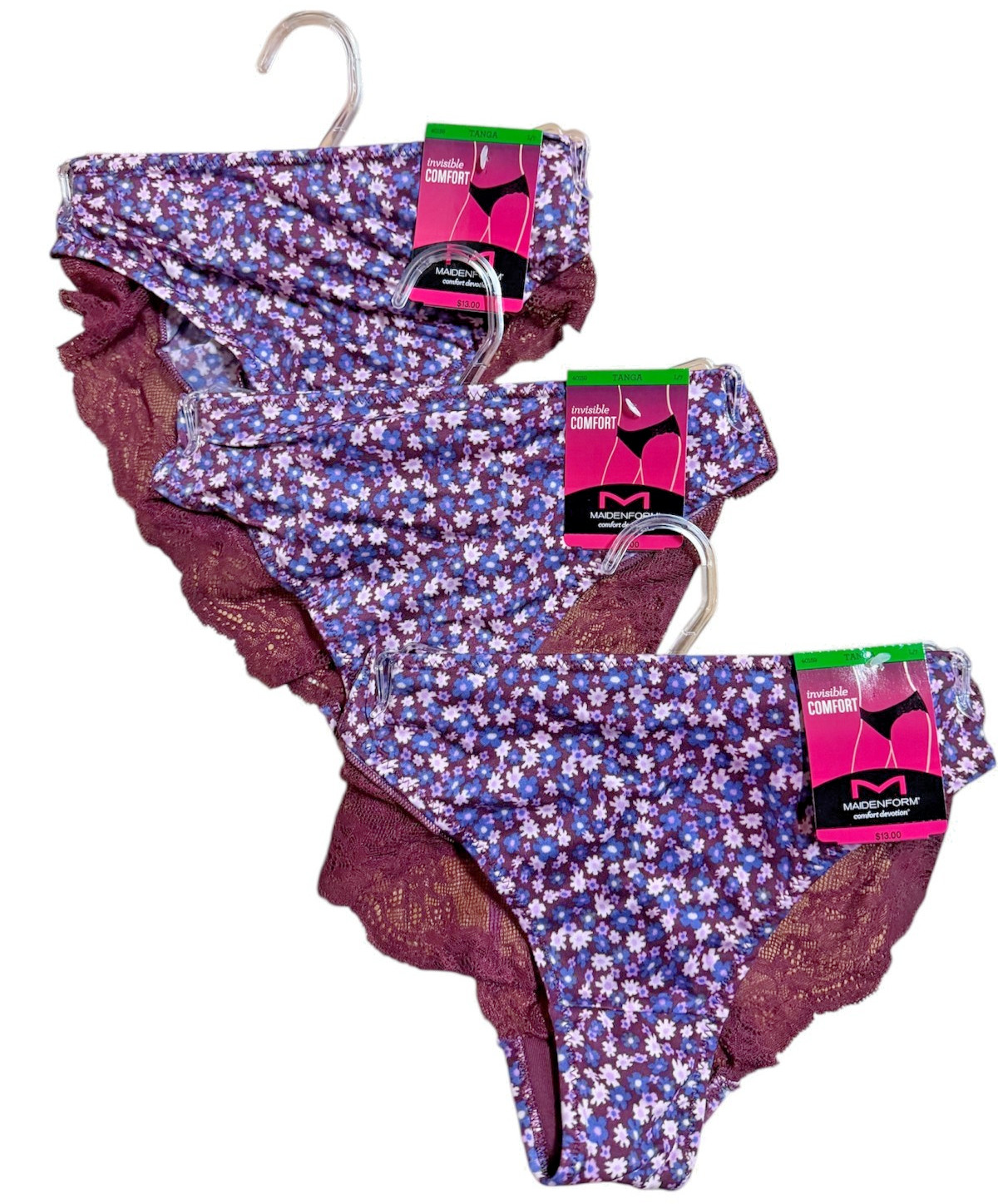 Maidenform Women’s 3 Pack Comfort Devotion Tanga 40159 Cola Red Charming Ditsy