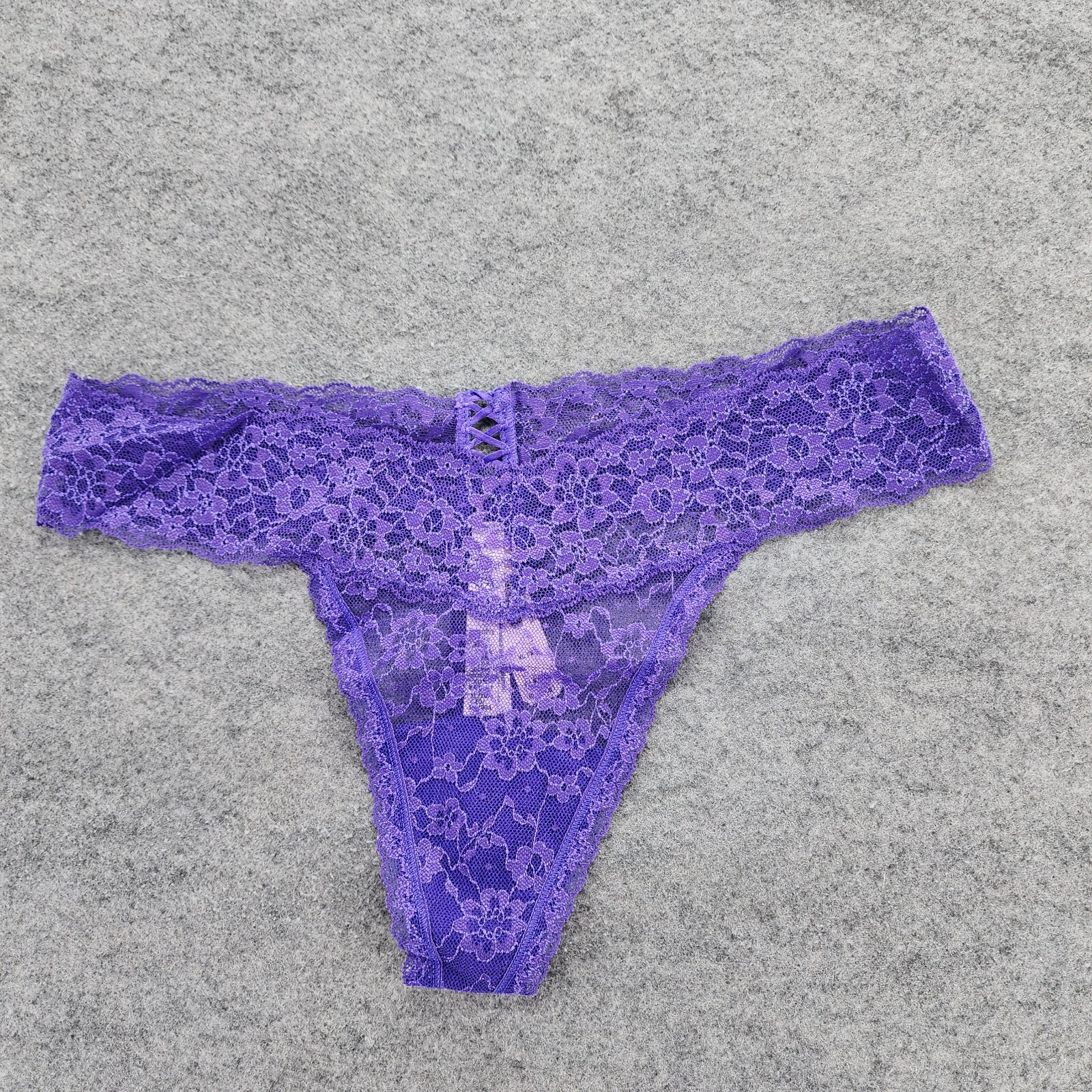 Victoria Secret Panties Womens XL Purple Floral Lace Thong