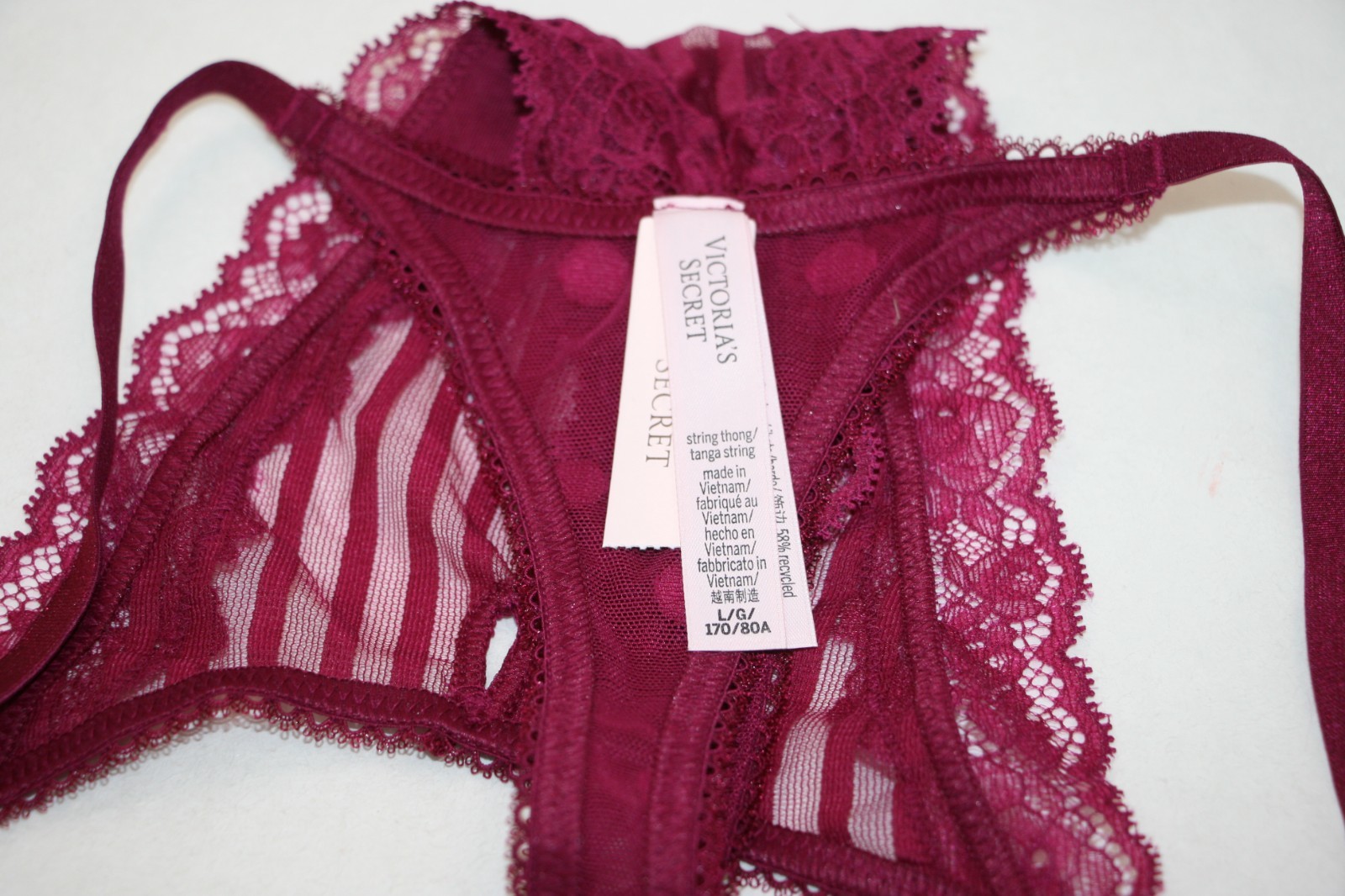Victoria’s Secret The Lacie Lace Sheer Heritage String Thong Fresh Jam Sz L NEW
