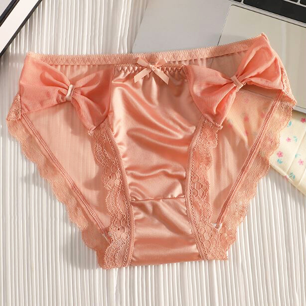 5 Pcs Lot Womens Sexy Bow Satin Panties Full Briefs Lace Mesh Underwear Intimate