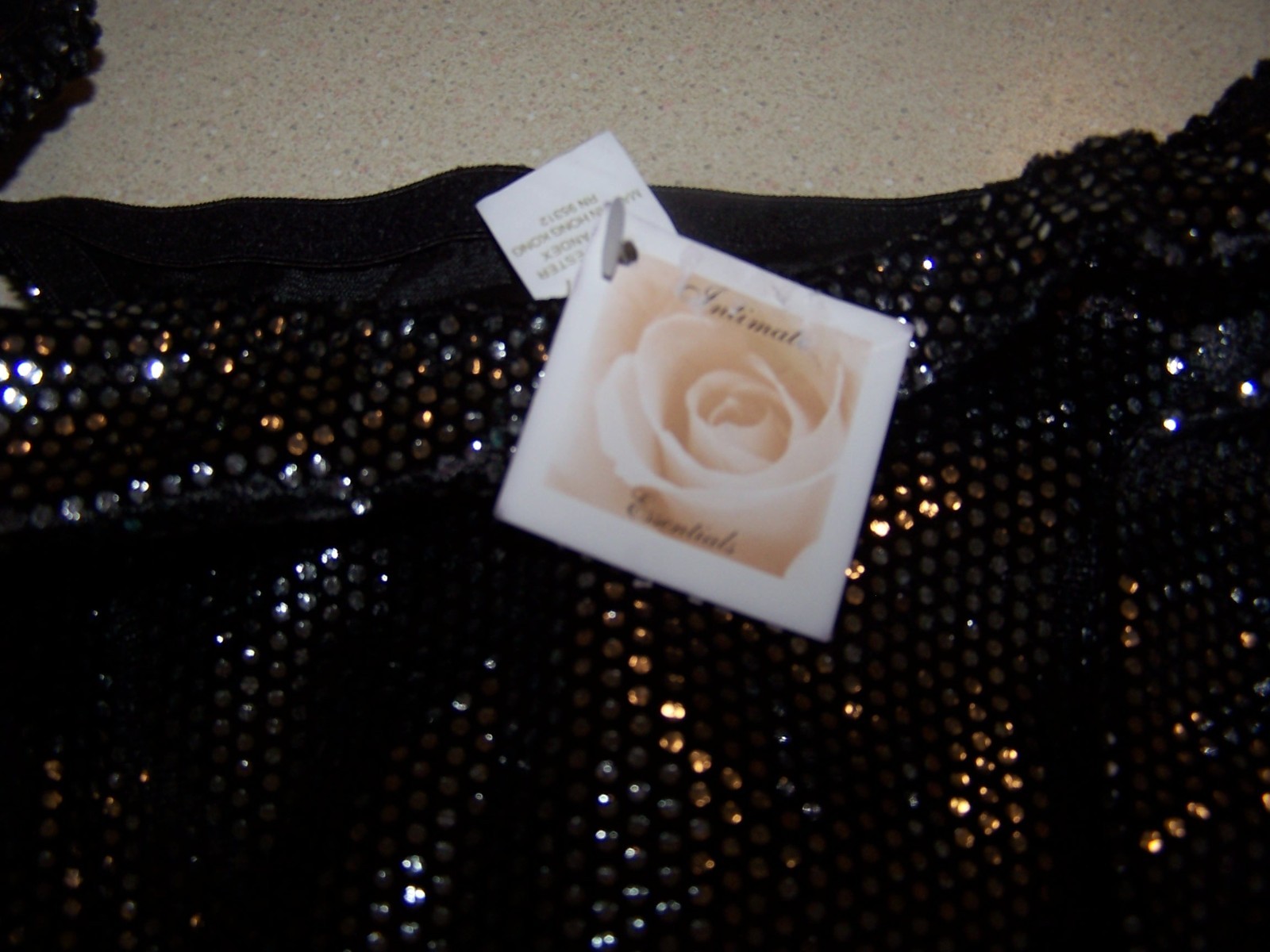 INTIMATE ESSENTIALS STRING BIKINI panty BLACK WITH SILVER DOTS SZ L SZ 7 NWT