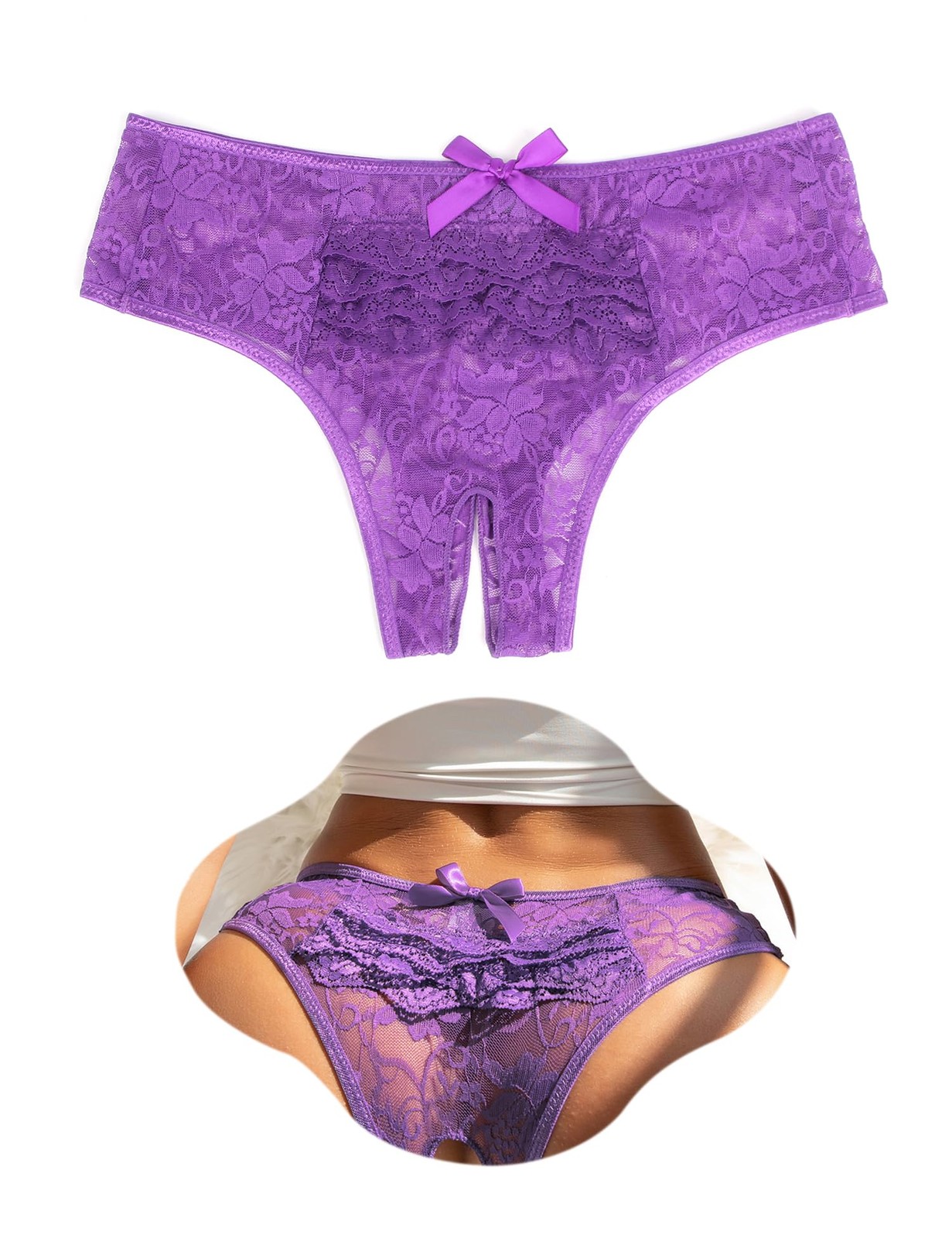ohyeah Plus Size Lace Panties for Women Sexy Lacy Thongs 4X-Large, 1- Purple