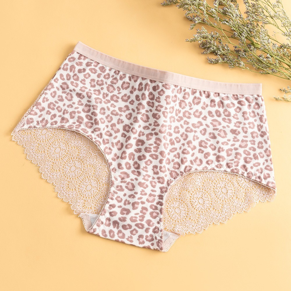 4 Pack Lace Leopard Print Boyshorts Sexy Breathable Animal Print Floral Panties