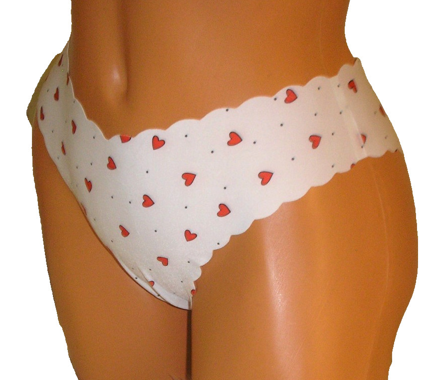 Panties Lingerie Heart & Polka Dot Print White Tanga Large Adult Gift