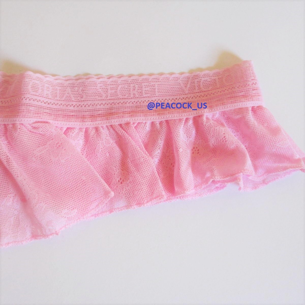 VICTORIA SECRET Fishnet Mesh Ruffle Skirted Thong Panty XL Pink Logo Waist