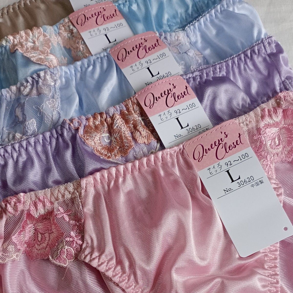 Shiny Tricot Panties US size M 5-pack set Floral Lace Pastel Colors JP size L