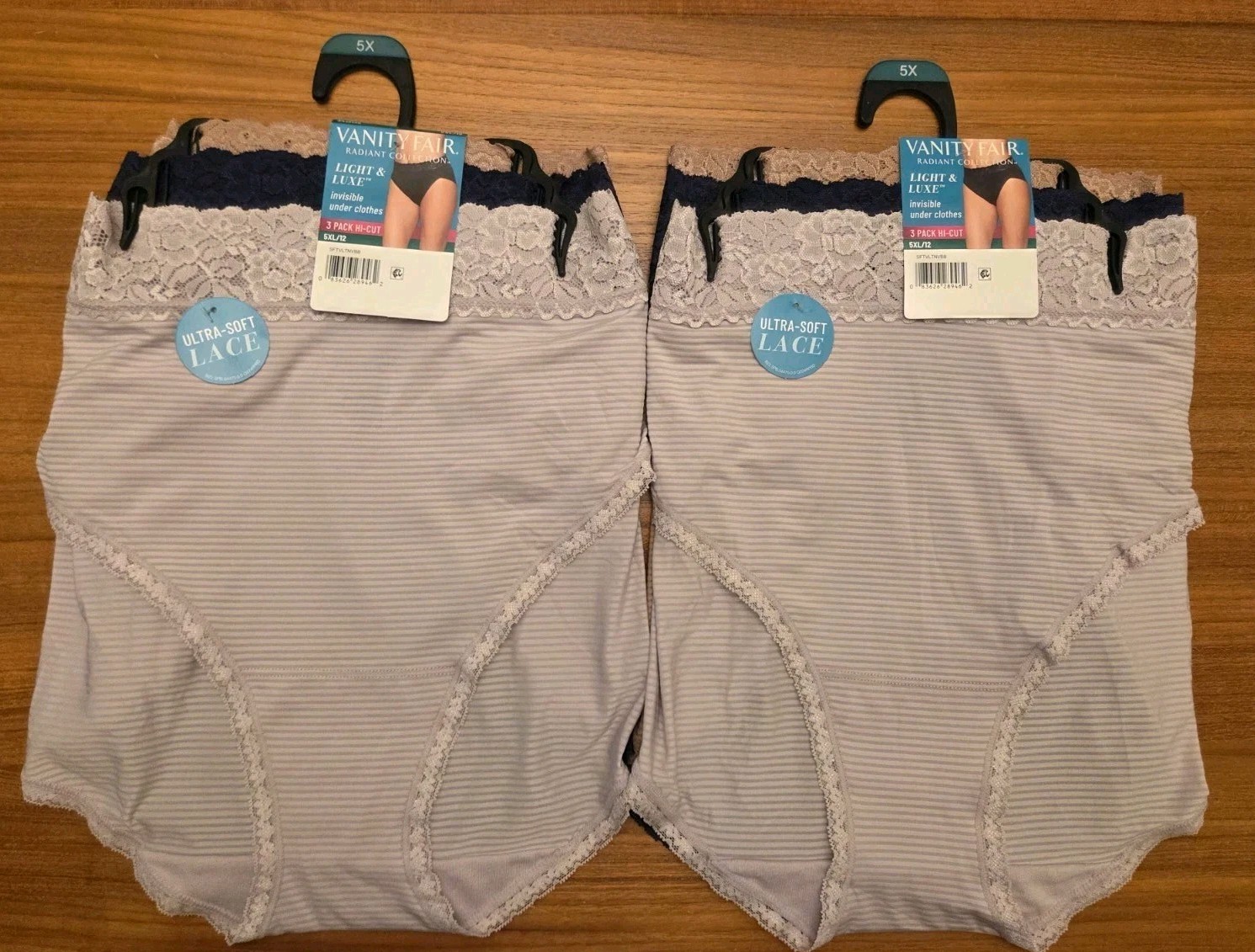 Vanity Fair Women’s 5X Light & Luxe 6 Pack HI-CUT Brief 3413136 Lace #21426-#105
