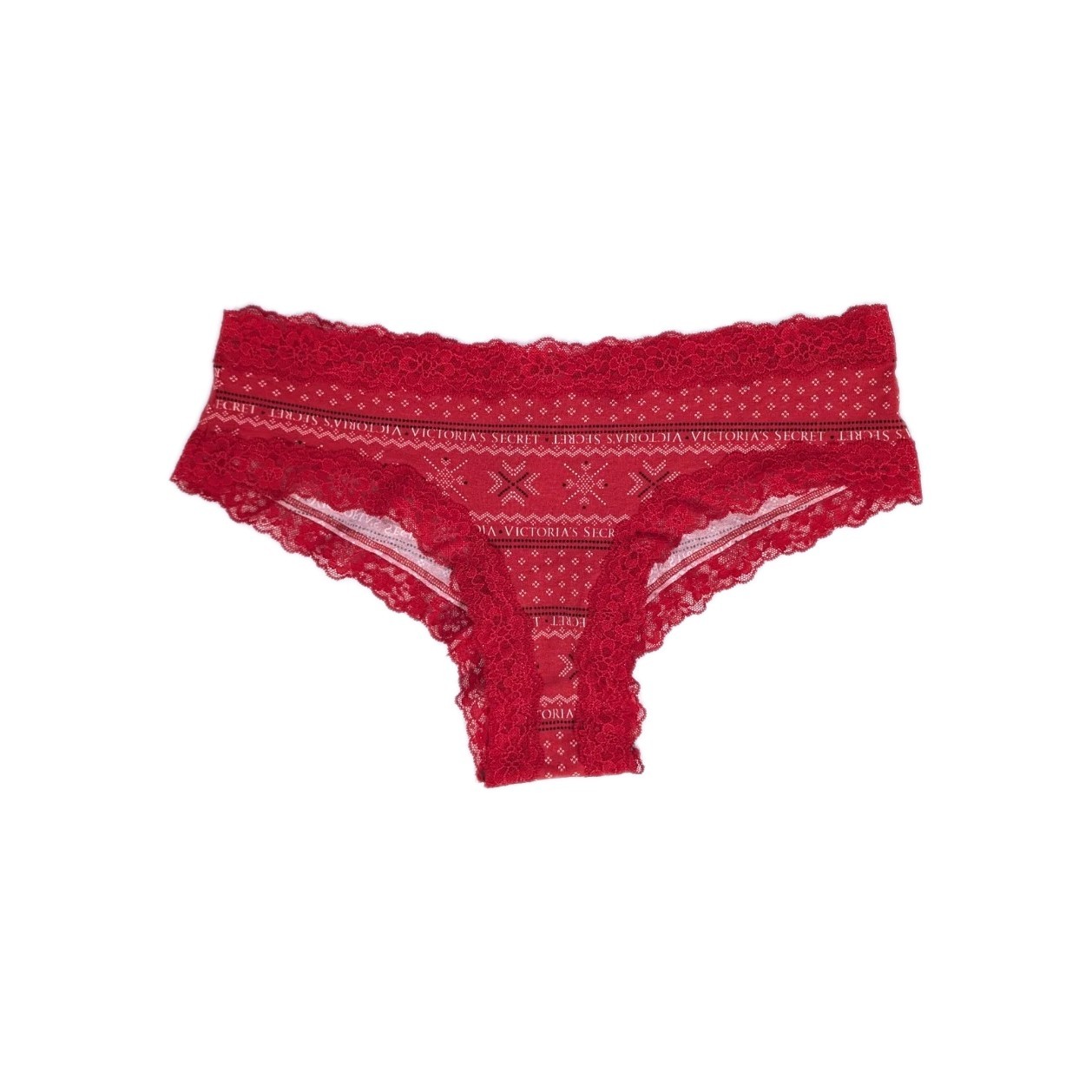 Victoria’s Secret Cheeky Panty XL New Women Fair Isle Red Underwear cotton lace