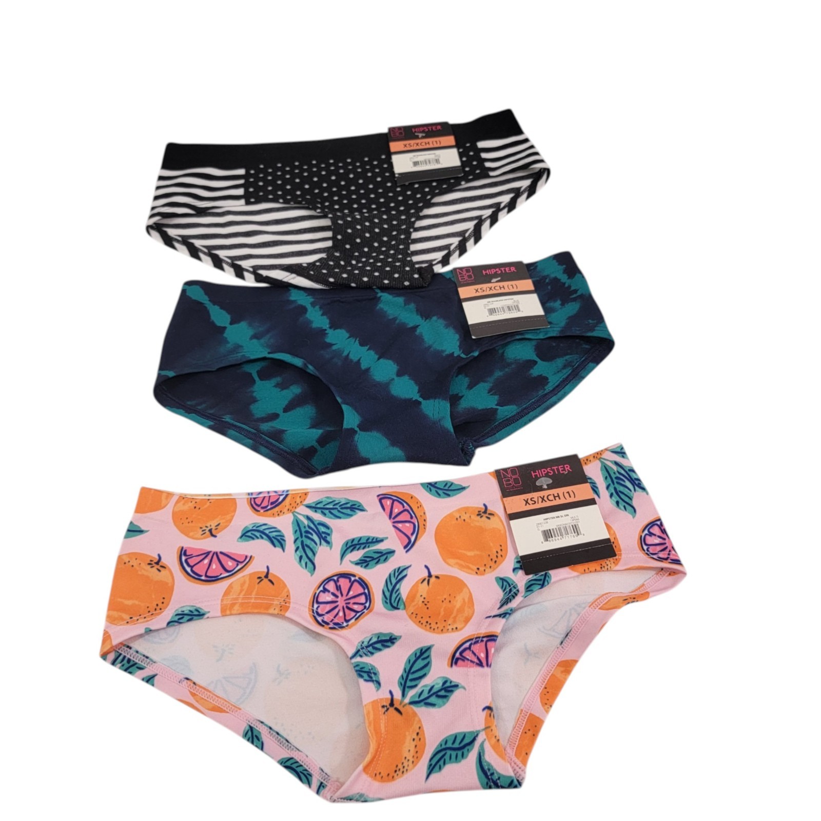 No Boundaries NOBO Seamless 3-Pack Multi-Color Hipster Panties – Size XS NWT