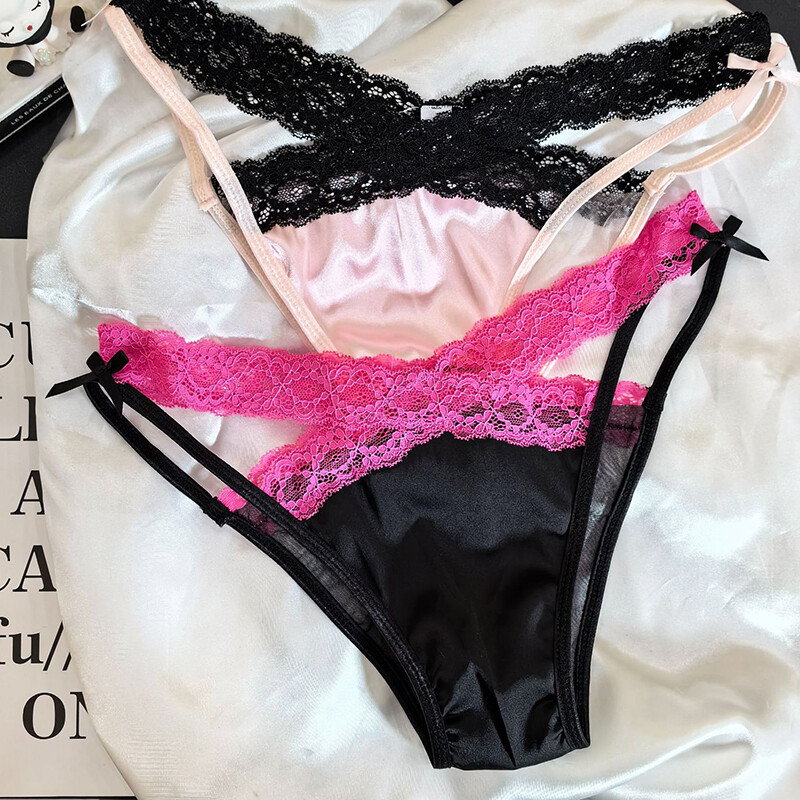 Pack Of 6 Womens Sexy Panties Satin Thong Bikinis Intimate Lace Underwear Briefs
