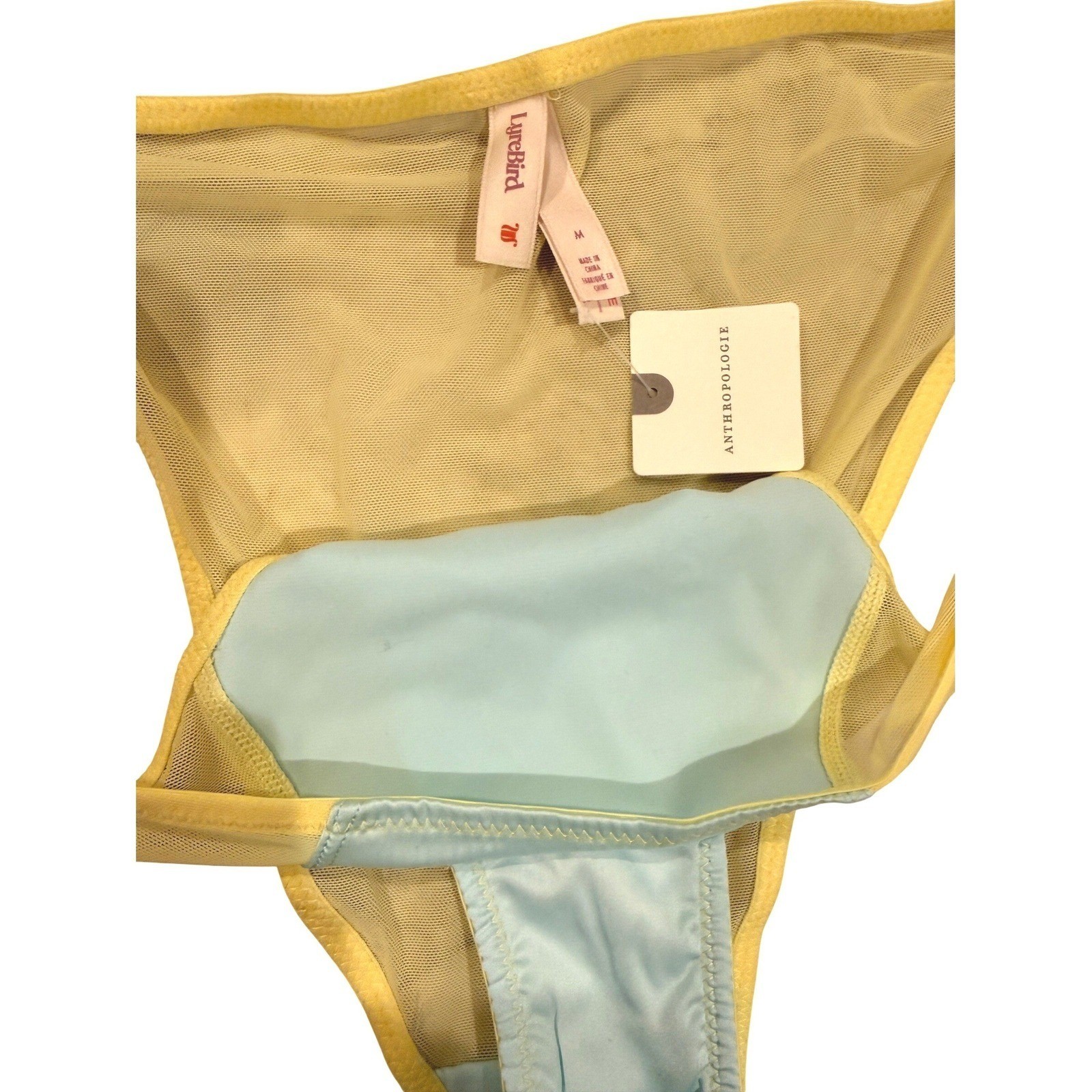 Lyrebird Anthropologie Mesh Satin Bikini Panties Yellow Blue Medium NWT