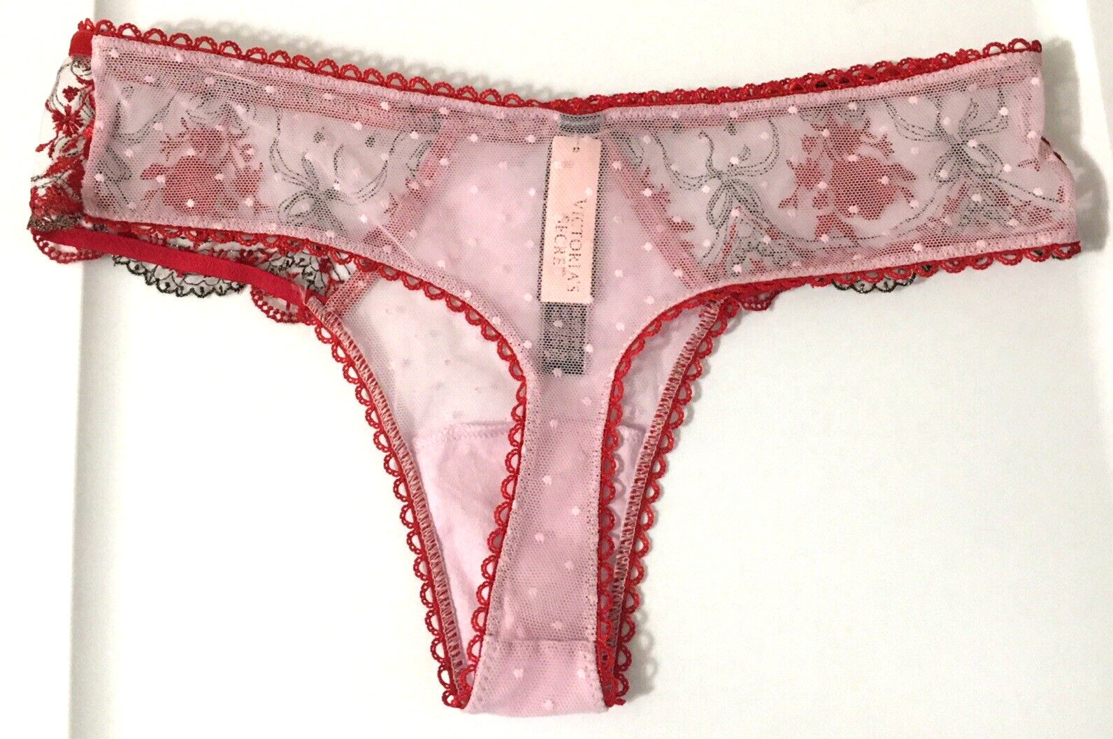 Victoria’s Secret Very Sexy Red Polka Dot Mesh Metallic Thong Panties Size XS