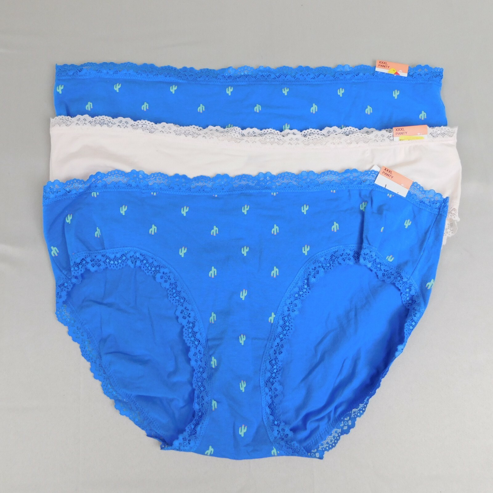 3pc Jenni Women’s Lace Trim Stretch Cotton Bikini Panties Size 10, 3XL #8719