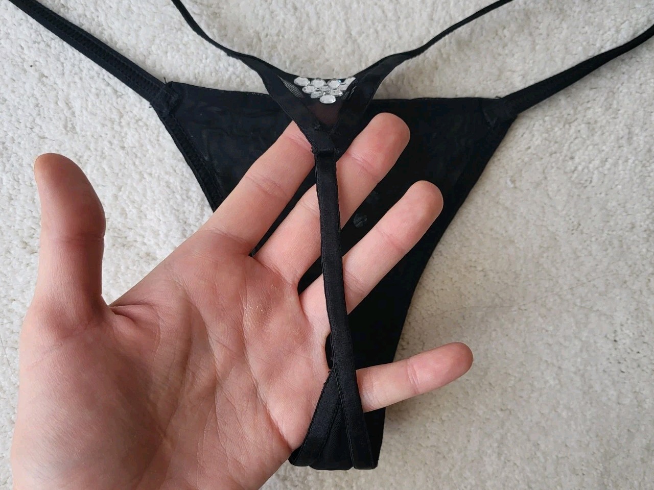 BLUEBELLA BB x Ashish Silver Diamante Satin and Mesh Black Thong Rhinestone