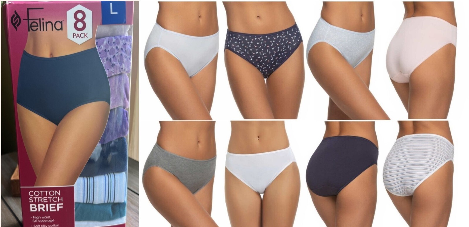 Felina Women’s 8 Pack Hi-Cut Cotton Modal Full Coverage Underwear