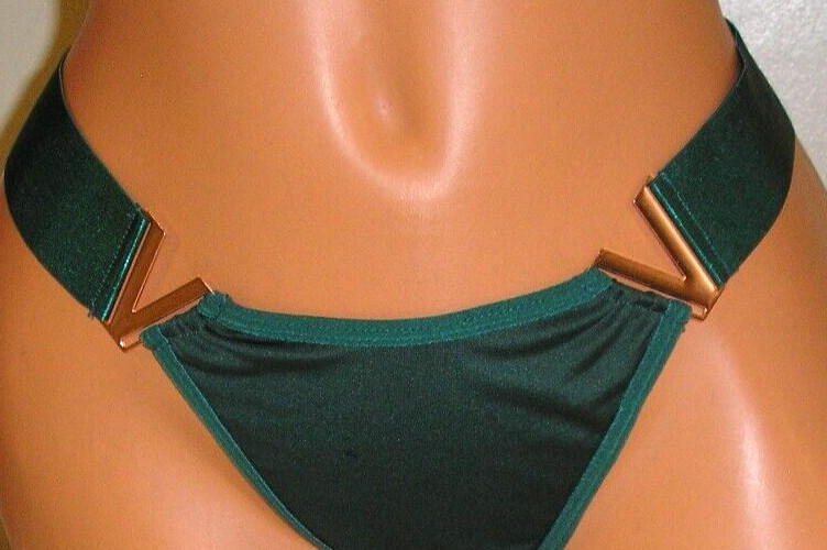 Panties Lingerie Metal V Accents Green Thong Large Adult Gift