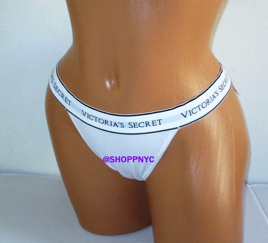 Victoria’s Secret Cotton Cheeky Tanga Panty M XL Logo Waist Mid Rise White