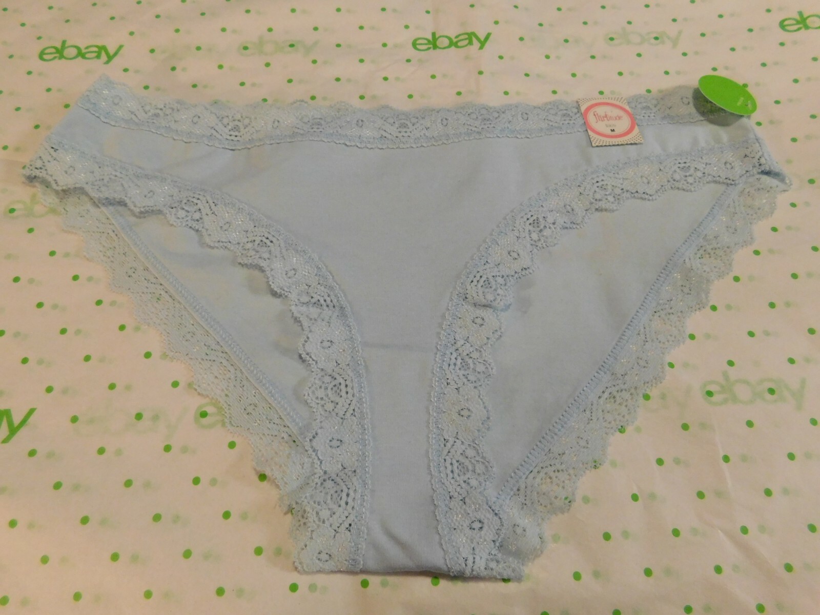 Flirtitude Women’s Bikini Panties Size LARGE Blu Freeze Babe Body Cotton W Lace