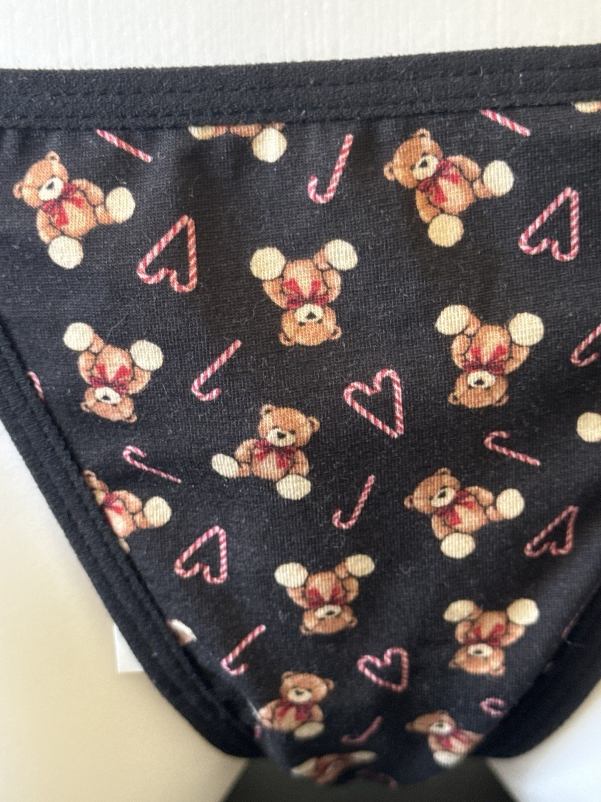Black G String Holiday Candy Cane Hearts & Teddy Bear Christmas Panties Size M