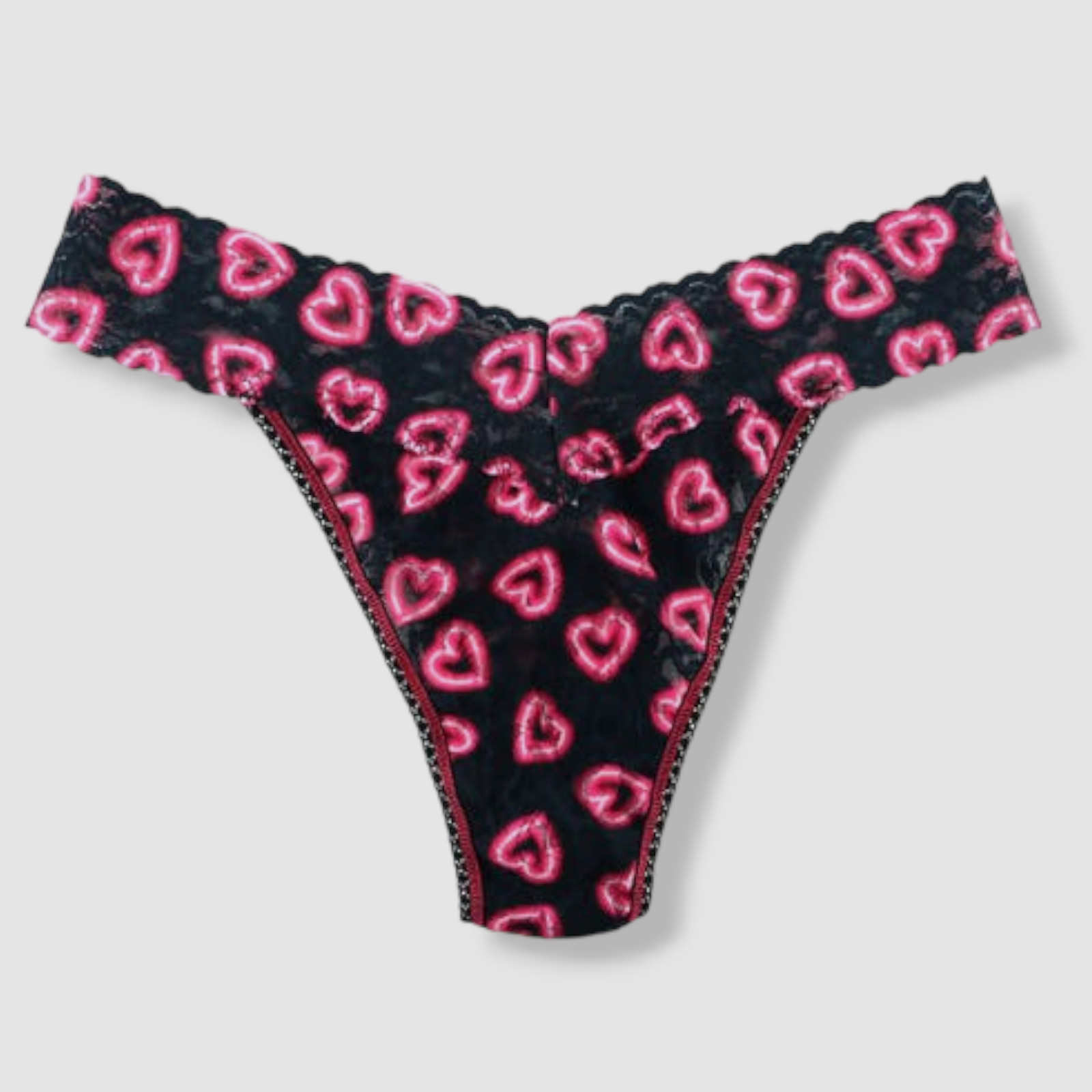 $26 Hanky Panky Women Black Heart Print Low Rise Thong Panty Size OS (2-12)