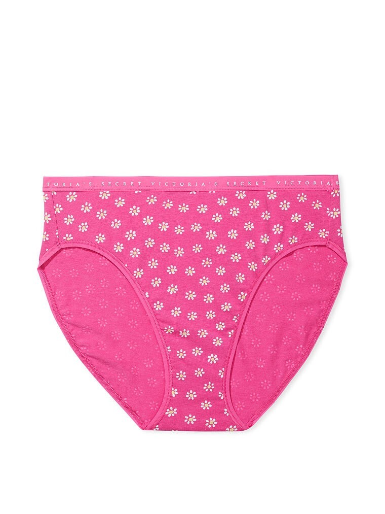 L Hot Pink Daisy Stretch Cotton Victorias Secret High-Leg Waist Brief Pantie