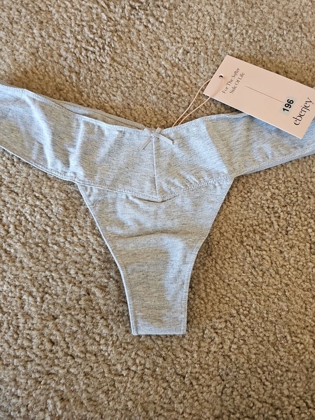 Eberjey Pima Stretch Cotton V Thong- Heather Grey Women’s Underwear M/L NEW