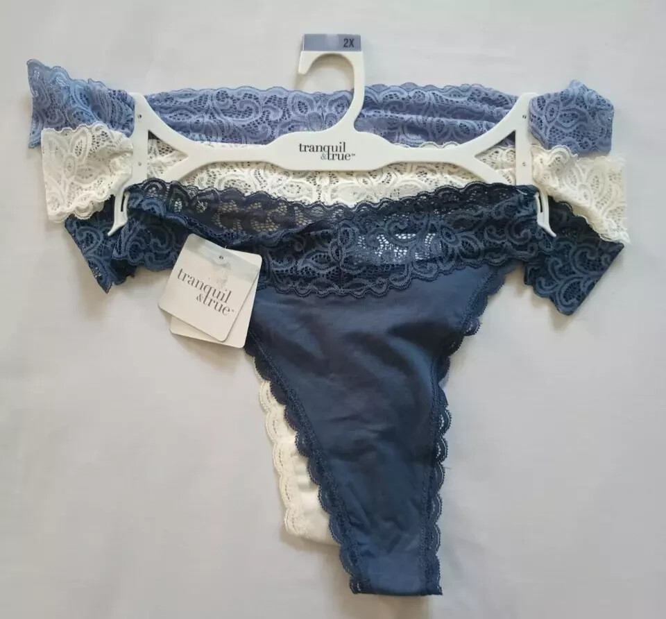 Tranquil & True 3-Pack Cotton/Lace Thongs Size 2X Multicolor (LOT OF 2 PACKS)