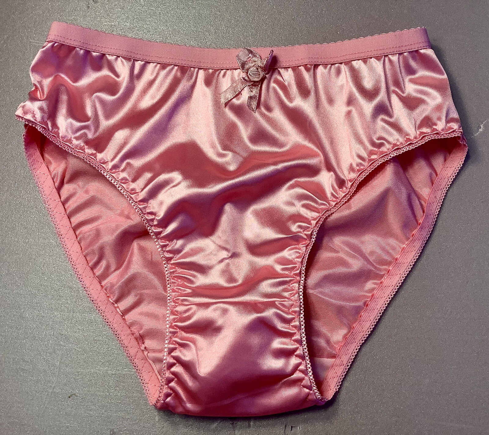 Women Panties Bikinis ANN DIANE Size L. Pink Shiny Satin Soft W/decoration
