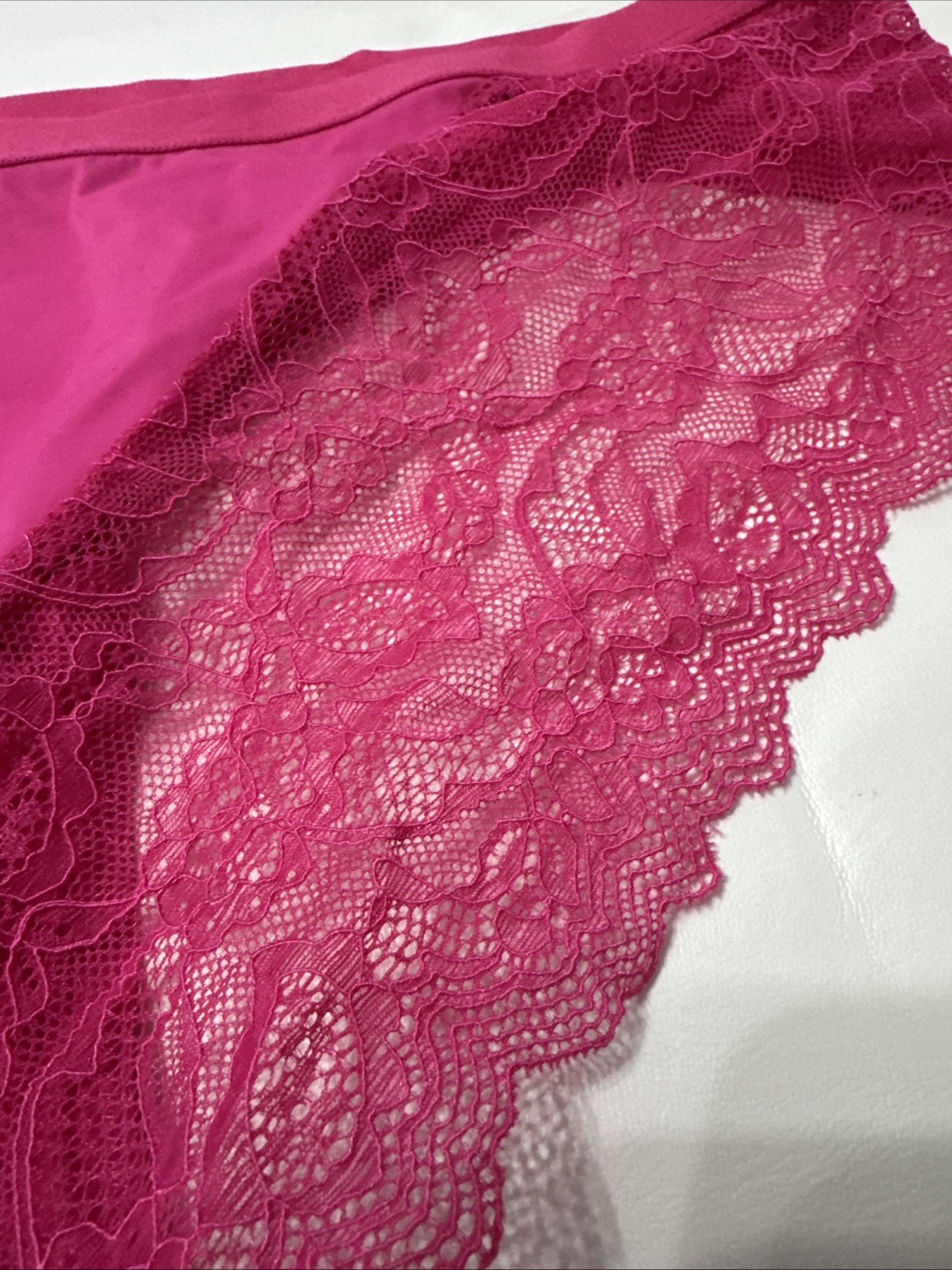 ABS ALLEN SCHWARTZ NEW HOT PINK NYLON STRETCH PANTY CHEEKY 3X LACEY